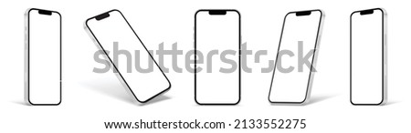 smartphone mockup white screen. mobile phone vector Isolated on White Background. device UI UX mockup. phone different angles views. Vector illustration 商業照片 © 