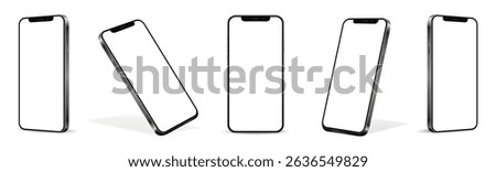 Smartphone mockup white screen. Mobile phone vector mockup isolated on white background