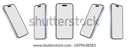smartphone mockup white screen. mobile phone vector Isolated on White Background. phone different angles views. Vector illustration