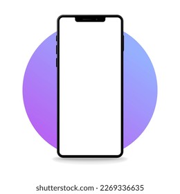 Smartphone mockup with white screen on the gradient cirkle. Template for infographics or presentation. 3D realistic phones. Vector illustration isolated on white background. EPS 10