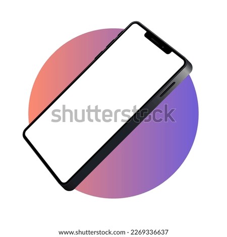 Smartphone mockup with white screen on the gradient cirkle. Template for infographics or presentation. 3D realistic phones. Vector illustration isolated on white background. EPS 10