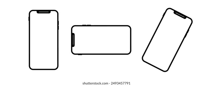 Smartphone mockup white screen. Phone different angles views. Mobile phone vector Isolated on White Background.