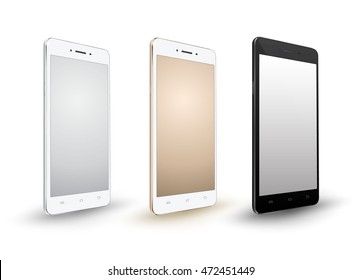 Smartphone mockups set on white background. Vector illustration. for printing and web element, Game and application mockup on smartphone