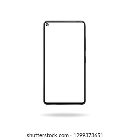 Smartphone Model with Round Cutout in Display. Concept of New Phone with Camera in Display Isolated on Display. Realistic Vector Mockup. Vector Template.
