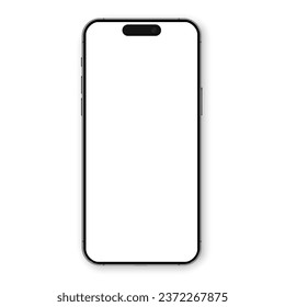 Smartphone model with shadow on transparent background. 3D mobile phone with transparent screens. Smartphone mockup front view white screen svg