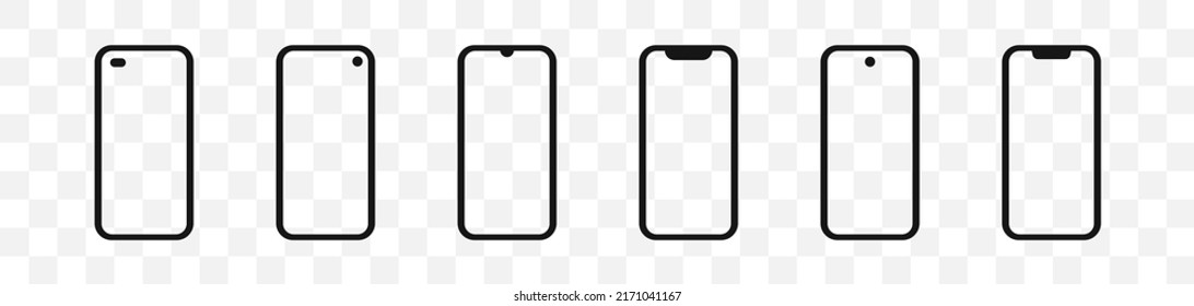 Modelos de Smartphone con pantalla para el diseño de aplicaciones móviles. Ilustración aislada del vector. Modelo vacío de Smartphone. Plantilla de teléfono móvil.