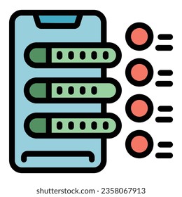 Vector de contorno de iconos modernos de Smartphone. Granja digital. Color de iot inteligente plano
