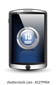 Smartphone with modern timer icon on the big touch screen. Vector illustration
