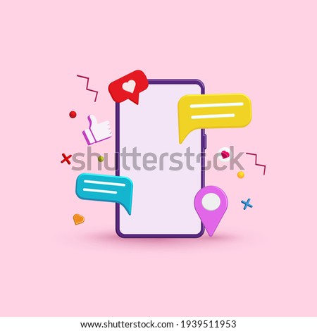 Smartphone with modern trendy color and social network icons 3d vector. Abstract social media and technology at pastel color background