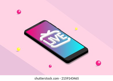 Smartphone with modern trendy color style of popular social network. 3d vector. Social networks and technologies. EPS10