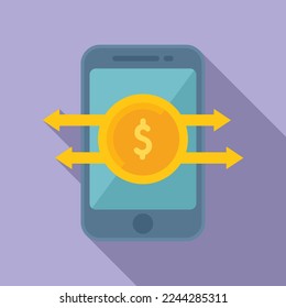 Smartphone monetize icon flat vector. Media content. New profit