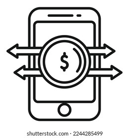 Smartphone monetize icon outline vector. Media content. New profit
