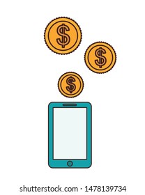 smartphone with money around in white background