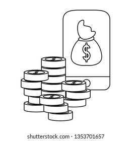 smartphone money bags coins