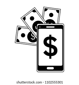Smartphone and money in black and white