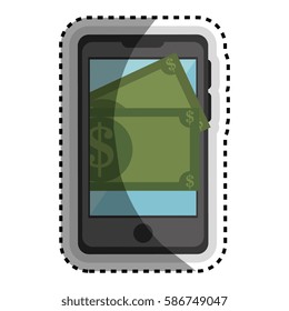 smartphone with money device isolated icon
