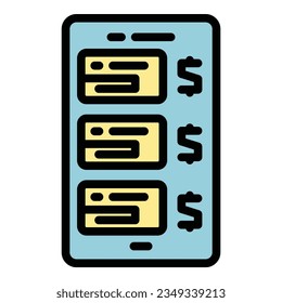 Smartphone money icon outline vector. Money bank. Payment mobile color flat