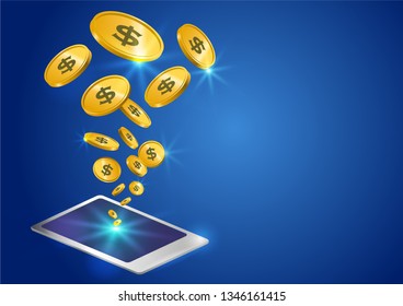 Smartphone and money image flat design blue background