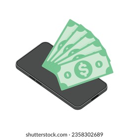 Smartphone and Money. Mobile Online Payment, Transfer, Finance or Investment. Mobile wallet or online mobile phone application concept.