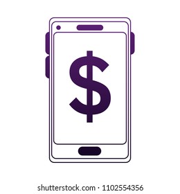 Smartphone and money in purple lines