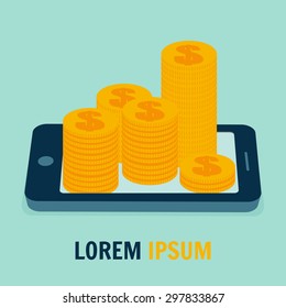 Smartphone money staircase icon. Vector illustration