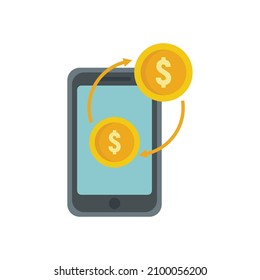 Smartphone money transfer icon. Flat illustration of smartphone money transfer vector icon isolated on white background
