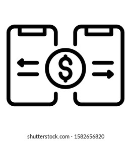 Smartphone money transfer icon. Outline smartphone money transfer vector icon for web design isolated on white background