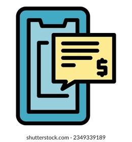 Smartphone money transfer icon outline vector. Digital card. Online pay color flat