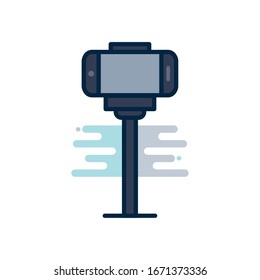 smartphone en monopod línea de relleno estilo bloque de relleno diseño icono, equipo de tecnología fotográfica enfoque digital y tema electrónico Ilustración vectorial