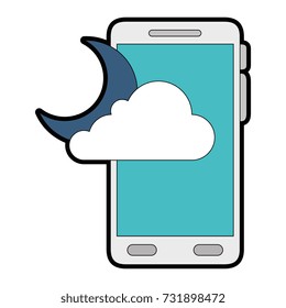 smartphone with moon and cloud weather application