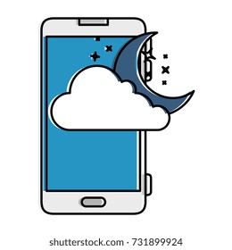smartphone with moon and cloud weather application