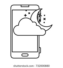 smartphone with moon and cloud weather application