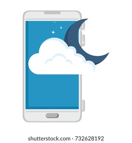 smartphone with moon and cloud weather application