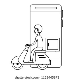 smartphone with motorcycle delivery service