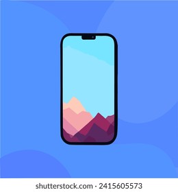 Smartphone con montañas en la pantalla. Ilustración vectorial en estilo plano
