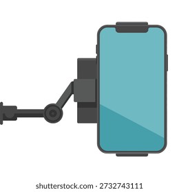 Smartphone mounted on a black adjustable arm holder stand icon