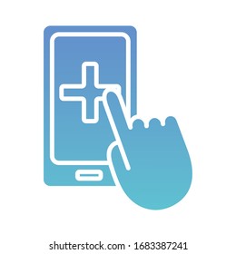 smartphone with mouse hand health online silhouette gradient style vector illustration design
