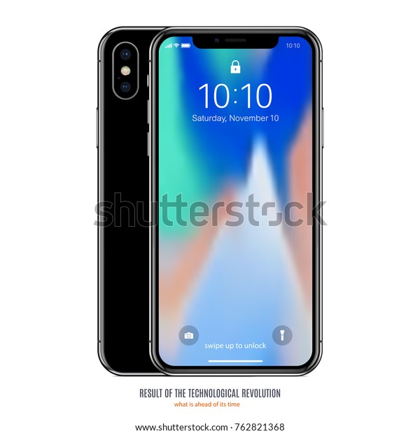 白い背景にカラフルな画面の前面と背面を持つ Iphoneスタイルの黒い色のスマートフォン ストックベクターイラストeps10 のベクター画像素材 ロイヤリティフリー
