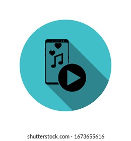 Smartphone multimedia application long shadow icon. Simple glyph, flat vector of mobile concept icons for ui and ux, website or mobile application