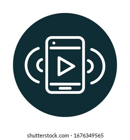 smartphone music audio sound block style icon vector illustration