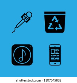 smartphone, music file, microphone and recycle bin icons vector in sample icon set for web and graphic design