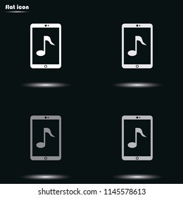 Smartphone with music note flat grayscale vector icon.