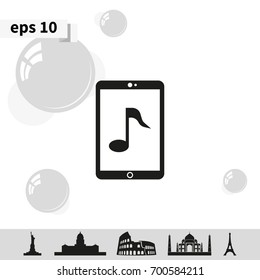 Smartphone with music note icon.