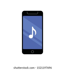 Smartphone with music note icon. Musical symbol on mobile phone.