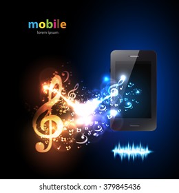 Smartphone with music note light design easy editable