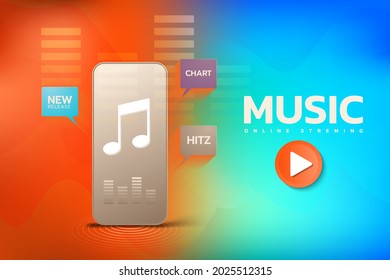 Smartphone with music notes Vector illustration of online music concept