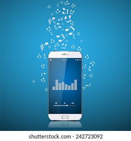 Smartphone with music notes.vector