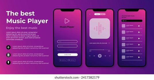 Smartphone music player app interface design template