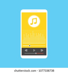 Smartphone with music player app on the screen. Vector illustration.