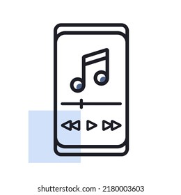 Smartphone with music player app vector isolated icon. Music sign. Graph symbol for music and sound web site and apps design, logo, app, UI